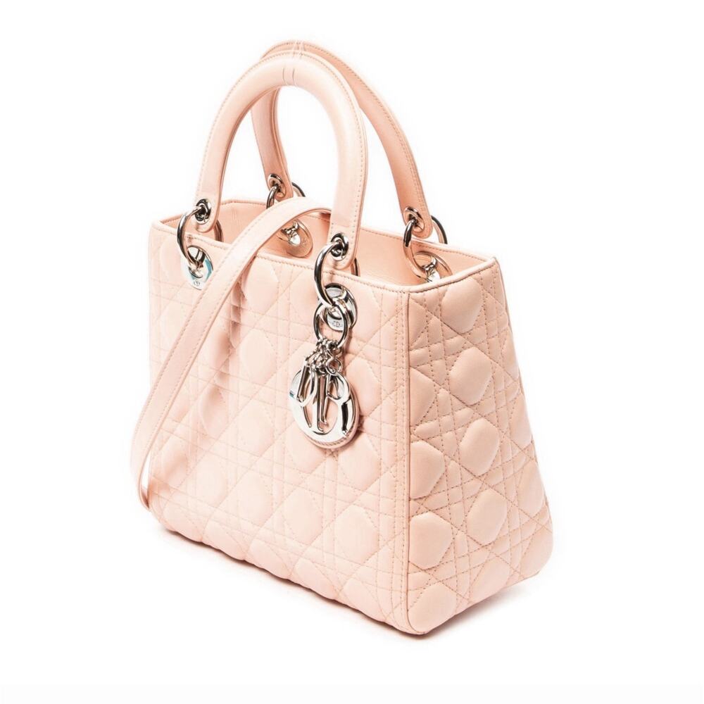 Christian Dior Medium Lady Dior Bag in Pale Pink Cannage Lambskin Leather - Picture 2 of 10